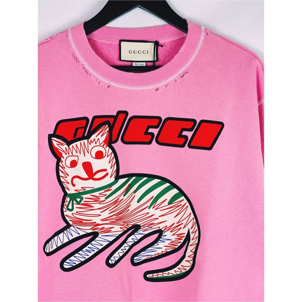 Gucci cat-print organic-cotton sweatshirt pink - Picture 3 of 15